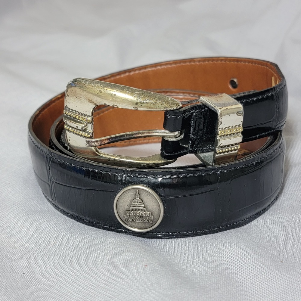 YRI RARE 2011 US Open Congressional Leather Black Croc Embossed  Belt Size 42‎